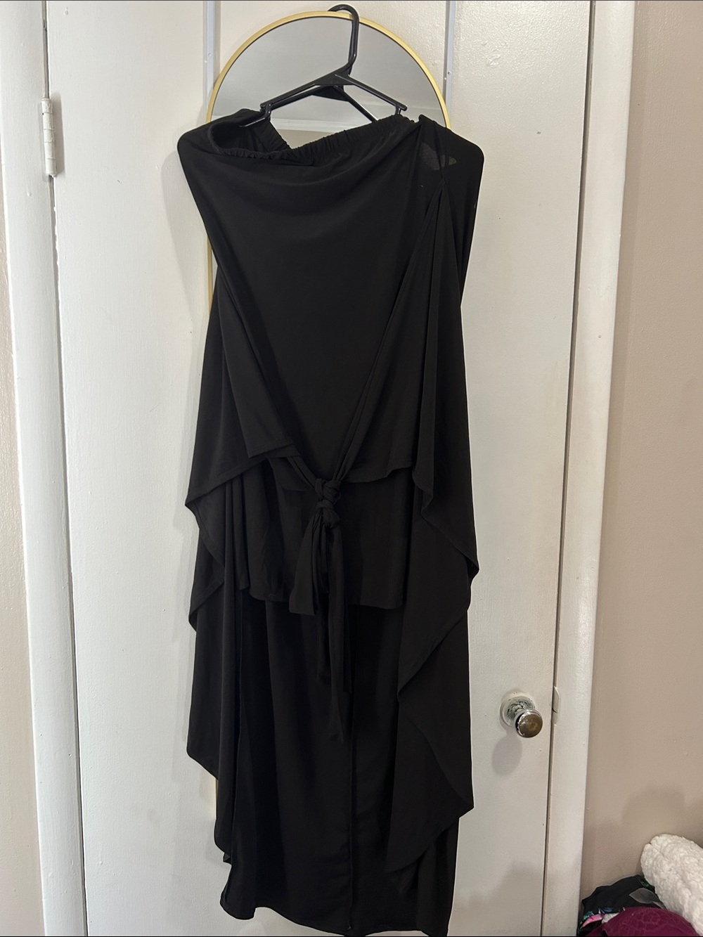 white birch Black Strapless Draped Multi-Tie Dress